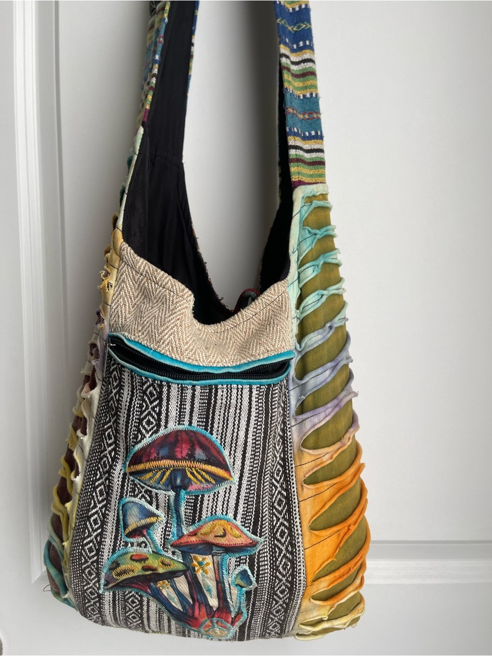 Rising International Cotton Boho Mushroom Patchwork Hobo Fairycore Festival Bag